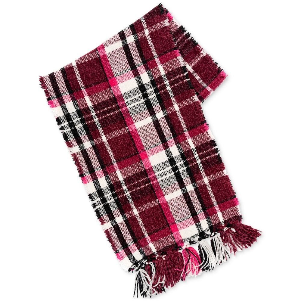Charter Club Pink and Black Plaid Chenille‎ Scarf